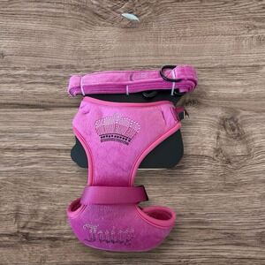 Juicy Couture Pink Rhinestone Crown Dog Harness & Leash Set LG - NEW